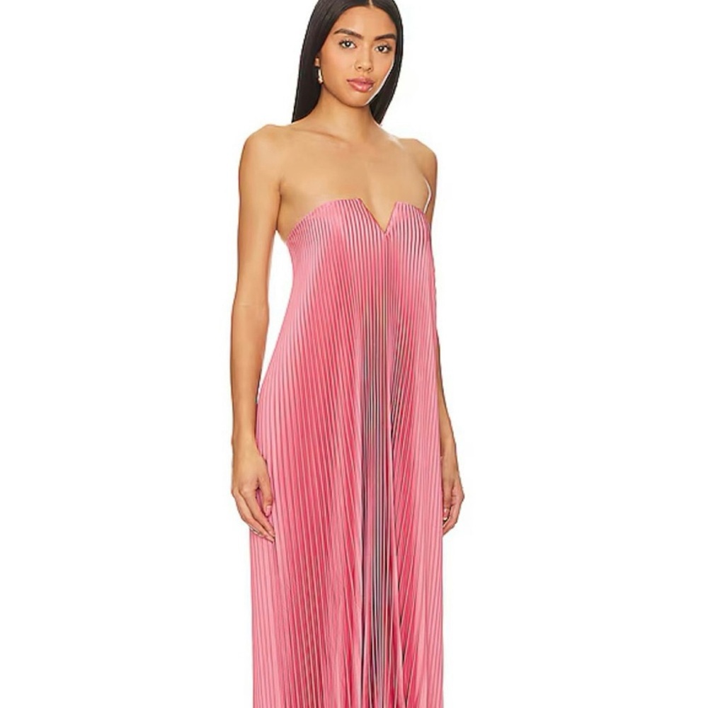 L’idee Strapless Dusty Rose Pleated Dress